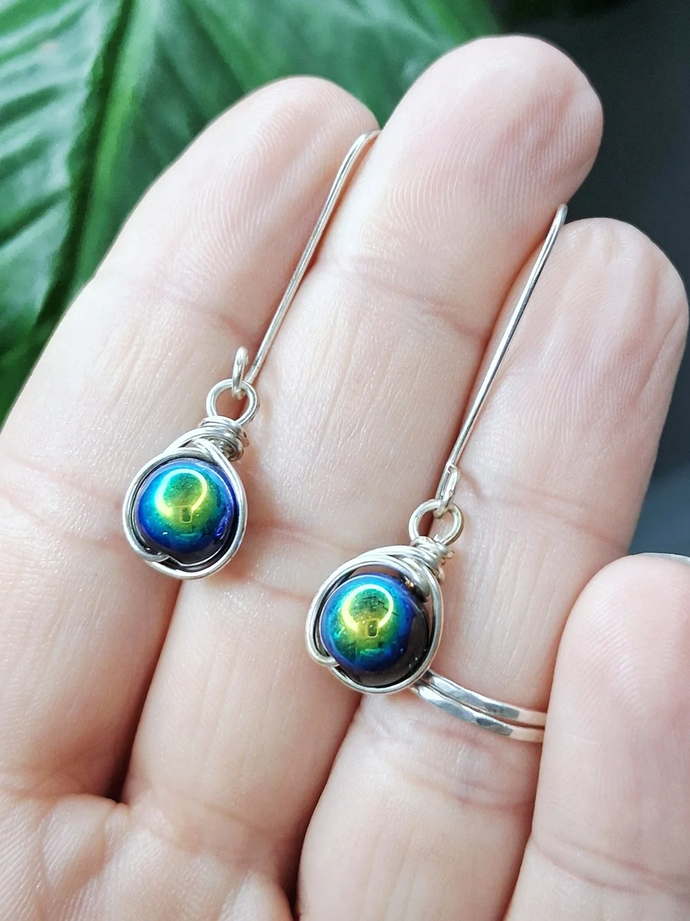 Holographic Glass Beaded Earrings - Picture 3 of 3